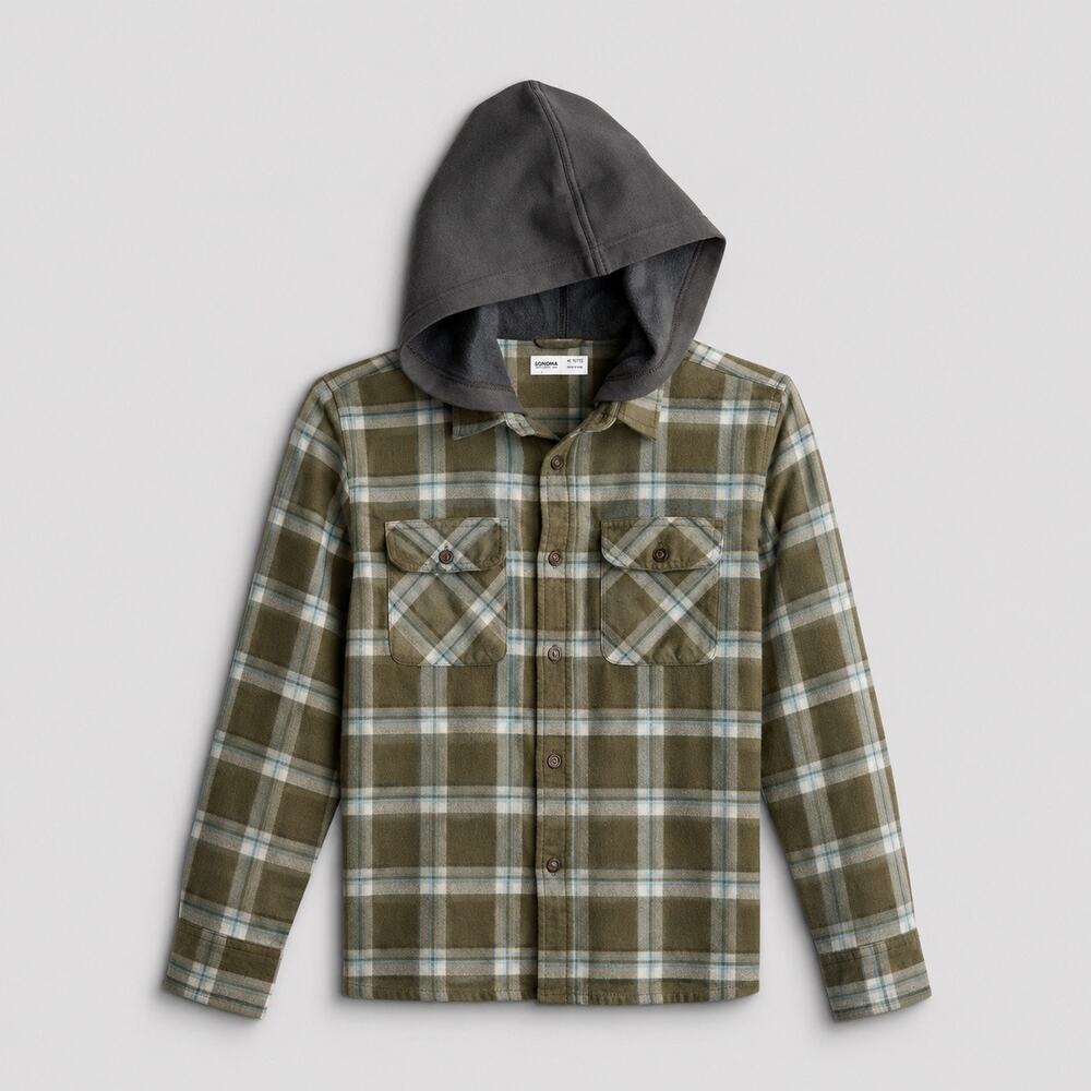 Sonoma Goods For Life Boys' Supersoft Hooded Flannel Shirt